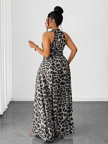 Maweii Plus Size Sexy Off-Shoulder Leopard Print Jumpsuit - Grey - View 6