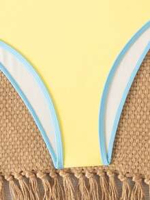 Swim Mod Áo tắm liền thân kẻ caro dành cho nữ, dây mảnh, thích hợp cho kỳ nghỉ biển mùa xuân/hè. - Màu vàng - Xem 5