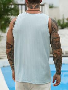 VENTUSAIL Men's Fashionable Versatile Vertical Striped Crew Neck Tank Top, Minimalist Daily Wear - Baby Blue - View 2