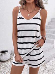 EMERY ROSE Women's Casual Striped Camisole And Shorts 2 Pieces Set - Multicolor - View 4