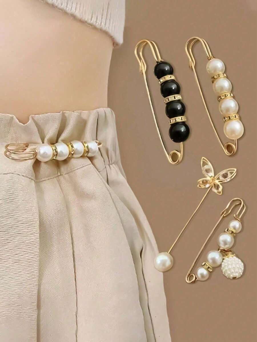 4pcs/Set Aluminum Alloy Waist Buckle & Pin Set, Modern Rhinestone & Butterfly Decor Waist Accessory Set For Household Valentine's Day, Valentines Wedding, Birthday,Wedding Items,Brooch - Multicolor - View 1