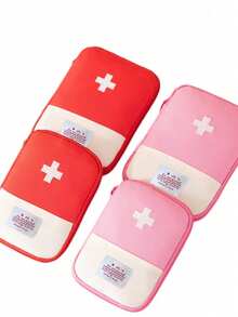 Portable Medicine Organizer, Travel First Aid Kit With Multiple Compartments, Large Capacity Pouch For Home & Emergency Use - Red - View 3