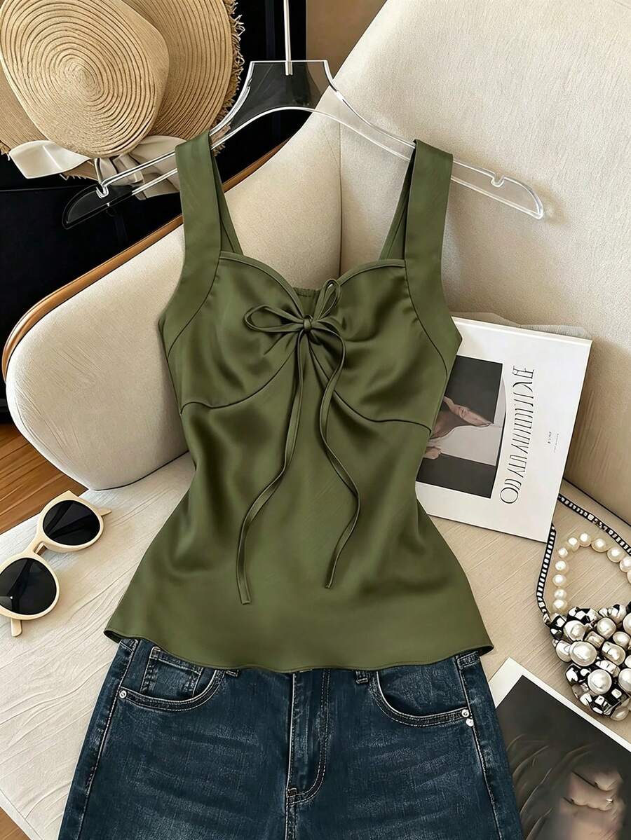 Airaco Women's Elegant Spaghetti Strap Waist Cinched Vacation Camisole Top, Sexy Design Comfortable Cooling Beach/Commute/Date Essential Versatile Women's Camisole Suitable For Date, Outing Green Teal - Green - View 1