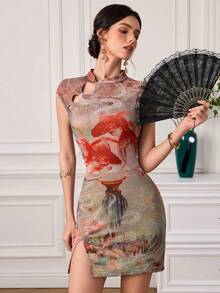 EastFlair Women's Cheongsam Print Split Midi Qipao Dress - Multicolor - View 8