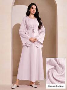 Graceveil 女士纯色系带腰部不对称下摆无袖连衣裙，搭配优雅两件套 - 淡紫色 - 查看 7