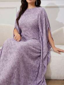 Al Najma 大码女式提花休闲派对旅行阿拉伯风格连衣裙 - 紫色 - 查看 8