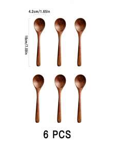 2/6 chiếc muỗng gỗ dùng chung với cơm, muỗng mì Lamian, muỗng tráng miệng, muỗng Nanmu Nhật Bản, muỗng miệng rộng, muỗng cơm khô cán dài bằng gỗ. - Màu gỗ - Xem 6
