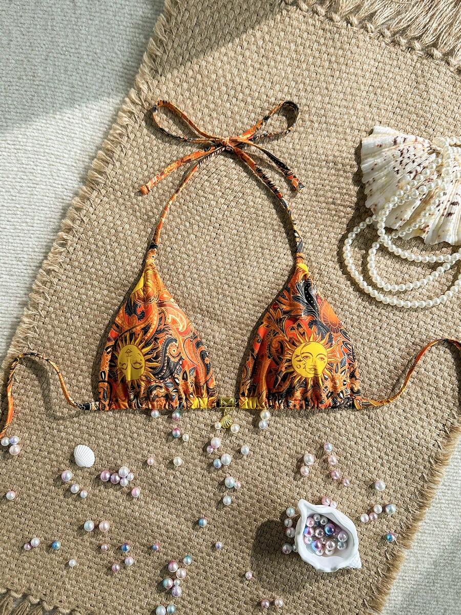 Swim Mod Random Gold Shell Print Halter Neck Triangle Cup Sexy Swimsuit Top For Summer Vacation Zestiva Swimsuit Zebra Bikini Set Zebra Print Bathing Suit Yummy Control Bathing Suit - Multicolor - View 1