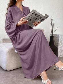 Yasmyna Đầm nữ màu trơn buộc dây kiểu Ả Rập, thích hợp cho tiệc tùng, du lịch. - Màu tím - Xem 7