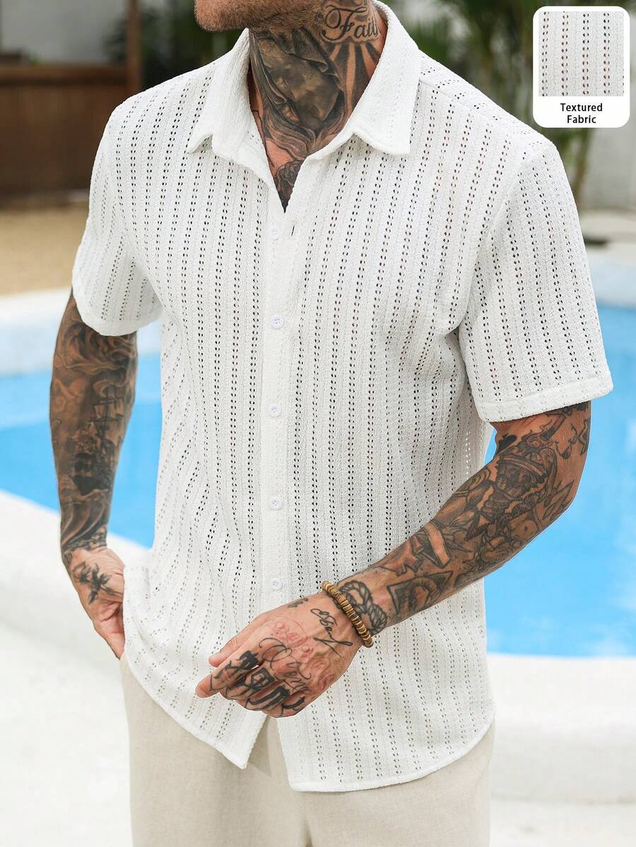 VENTUSAIL Men's Single-Breasted Casual Short Sleeve Shirt - White - View 1