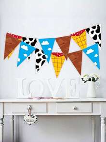 12 24 Piezas Conjunto de decoración para fiesta de cumpleaños con tema de dibujos animados, incluye banderines con nubes y cielo azul, banderines con estampado de vaca, pancarta de vaquero del oeste para decoración colgante en fiesta de cumpleaños, baby shower y suministros para fiestas - Multicolor - Ver 11