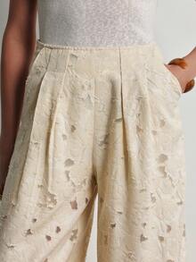 Aalyst Women's Loose Pleated Perforated Straight Leg Pants, Pastal Chic Girlisim Autumn Brunch Golf, Elegant Bohemian Beach Vacation Middle Eastern Fashion - Apricot - View 3