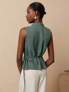 Vesra Women's Solid Color Asymmetrical Shirt, Summer - Green - View 2