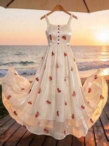 Modelyn Đầm xòe không tay dáng ôm in hoa màu mơ, thích hợp cho mùa xuân/hè. - Nhiều màu - Xem 1