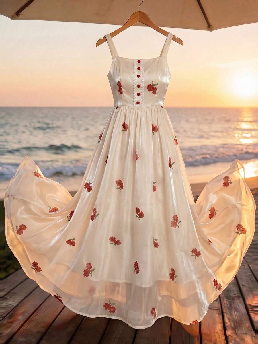 Modelyn Đầm xòe không tay dáng ôm in hoa màu mơ, thích hợp cho mùa xuân/hè. - Nhiều màu - Xem 1