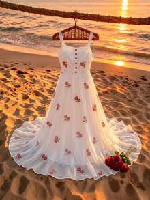 Modelyn Đầm xòe không tay dáng ôm in hoa màu mơ, thích hợp cho mùa xuân/hè. - Nhiều màu - Xem 3