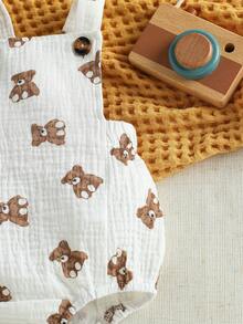 SHEIN Vintaside Kids 男婴可爱小熊印花连体衣，夏季 - 白色 - 查看 4