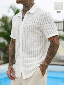 VENTUSAIL Men's Single-Breasted Casual Short Sleeve Shirt - White - View 3