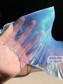 2 Yards Mermaid Iridescent Gradient Ruffled Layered Pleated Lace Organza Fabric Trim Decorative Material For DIY Sewing Wedding Dress Embellishment Home Craft Supply Must Have - Light blue - View 1