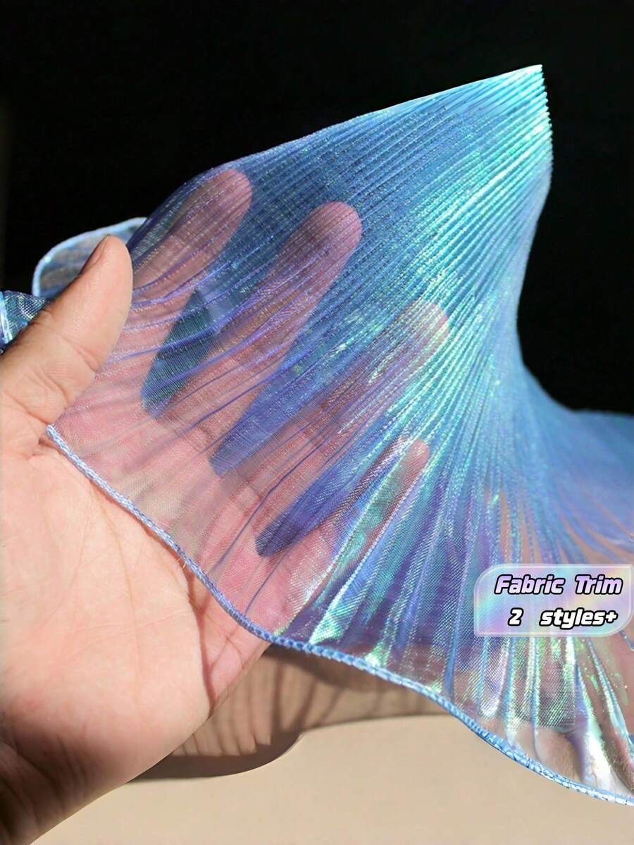 2 Yards Mermaid Iridescent Gradient Ruffled Layered Pleated Lace Organza Fabric Trim Decorative Material For DIY Sewing Wedding Dress Embellishment Home Craft Supply Must Have - Light blue - View 1