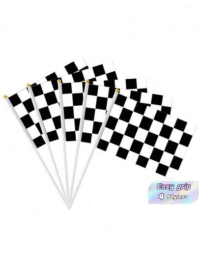 SHEIN 8/10/15/20 件 21*14 厘米黑白格子旗赛车旗配 30 厘米长塑料棒赛车手持指挥棒，赛车派对装饰礼物，赛车派对，汽车主题生日派对，家居装饰，节日装饰