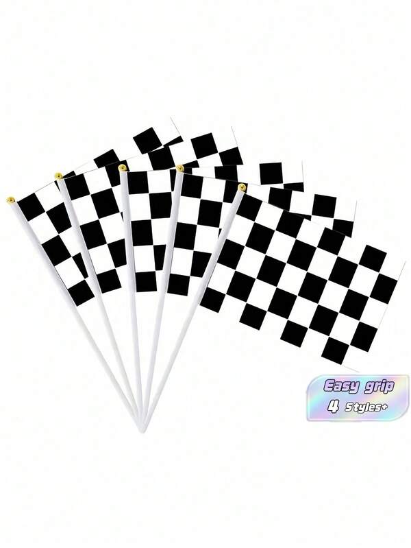 SHEIN 8/10/15/20 件 21*14 厘米黑白格子旗赛车旗配 30 厘米长塑料棒赛车手持指挥棒，赛车派对装饰礼物，赛车派对，汽车主题生日派对，家居装饰，节日装饰