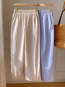 SHEIN Comfortcana 2pcs Women Casual Striped Wide Leg Pants Set - Multicolor - View 2
