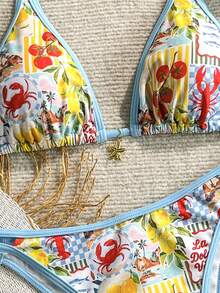 SHEIN Swim Mod 2026 Spring/Summer New Sexy Halter Strap Bikini Set, Revealing Two Pieces Swimsuit - Multicolor - View 5