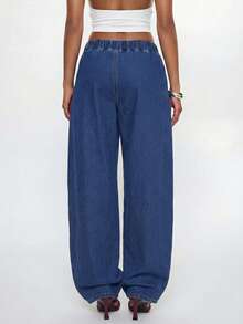 Avantive Quần jeans ống rộng nữ, cạp chun, có túi, kiểu dáng thường ngày, đa năng. - Rửa trung bình - Xem 5