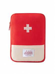 Portable Medicine Organizer, Travel First Aid Kit With Multiple Compartments, Large Capacity Pouch For Home & Emergency Use - Red - View 2
