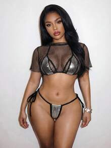 Slaydiva Bộ bikini 3 mảnh gợi cảm cho kỳ nghỉ biển năm 2026, gồm áo croptop khoét eo và áo bikini tay ngắn khoét eo, cùng bikini gợi cảm. - Nhiều màu - Xem 1