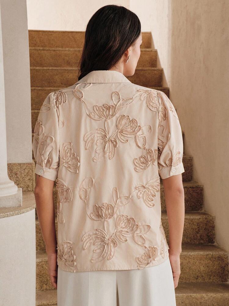 Women's New Embroidered Blouse, Elegant Fabric Design, Minimalist Luxury