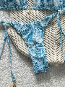 SHEIN Swim Vcay Springbreak Beach Shell Print Bikini Set - Blue - View 4