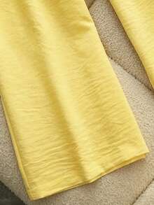 GlowEve Women's Solid Color Round Neck Pleated Top And Pants Casual 2 Pieces Set - Yellow - View 7