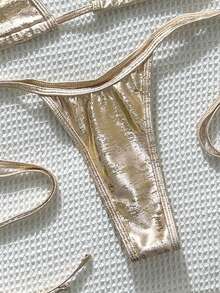 Swim Vcay Bộ bikini hai mảnh kiểu yếm buộc dây hai bên, chất liệu vải mềm mại, gợi cảm, thích hợp cho bãi biển và kỳ nghỉ, mùa xuân/hè. - Rượu sâm banh - Xem 4