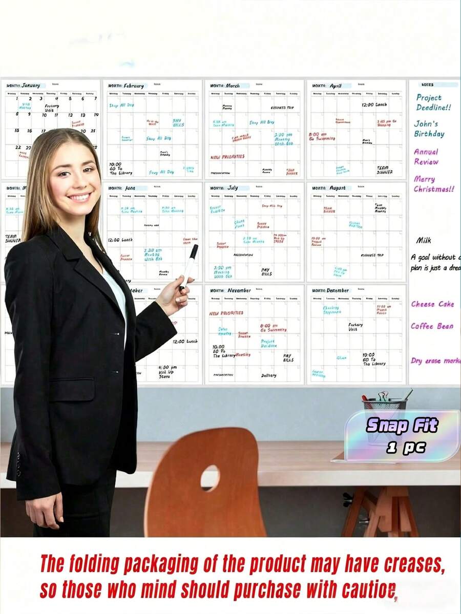 SHEIN Erasable Wall Mounted Calendar, 12-Month Annual Plan, Back To School Season, Study Supplies