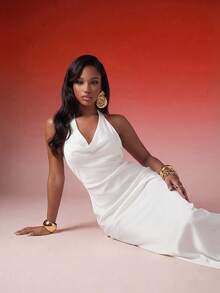 Normani Đầm nữ gợi cảm cổ khoét sâu hở lưng, thích hợp cho mùa hè. - trắng - Xem 2