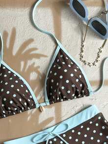 SHEIN Swim Mod Bộ đồ bơi hai mảnh chấm bi buộc dây phía trước hở lưng dành cho nữ, thích hợp cho kỳ nghỉ hè ở bãi biển. - Nhiều màu - Xem 3