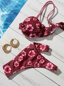 SHEIN Swim Mod Bộ bikini hai mảnh hở lưng gợi cảm họa tiết hoa mới mùa Xuân/Hè 2026 dành cho nữ, dây mảnh. - Nhiều màu - Xem 5