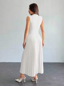 SHEIN PETITE 女士优雅褶皱紧身A字连衣裙 - 白色 - 查看 2