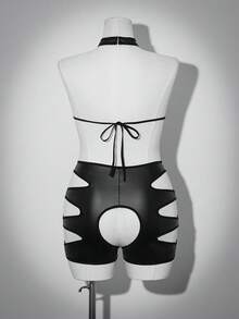 AltCore Black Hollow Reflective Criss-Cross Backless Slim Fit Punk Charm Makeup Party Club Outfit Sexy Jumpsuit For Women - Black - View 7