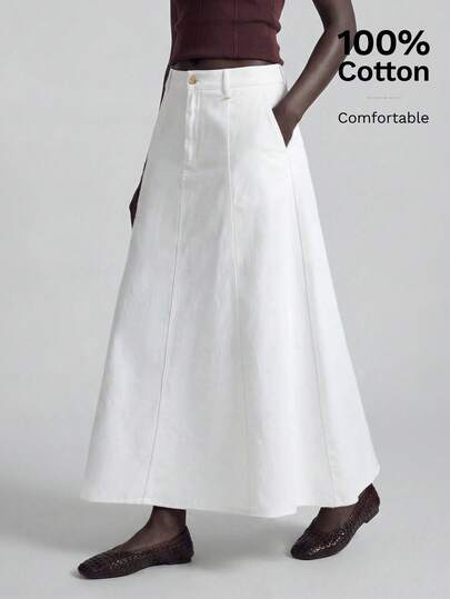 Ontre 2026 Summer New White A-Line Split Hem Skirt, Versatile Commuter Chic, Generous Capacity, Suitable For Spring/Summer Urban, Casual, Music Festival, Elegant Minimalist Ladies Summer Dress, Suitable For Day, Holiday Outfit