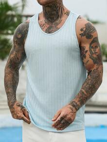 VENTUSAIL Men's Fashionable Versatile Vertical Striped Crew Neck Tank Top, Minimalist Daily Wear - Baby Blue - View 5
