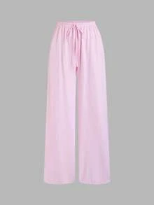 SHEIN Sweetro Quần dài siêu dài dáng rộng, mềm mại và bông xốp, sọc xanh trắng và sọc hồng trắng, có dây rút, kiểu dáng thoải mái. - Nhiều màu - Xem 4