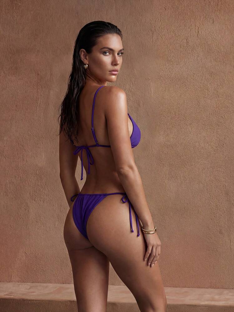 Conjunto de traje de baño de unicolor para mujer para vacaciones y playa