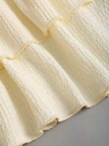 Sweetra Đầm ngắn mùa hè mới, chất liệu vải có họa tiết, cổ chữ V, eo xếp ly, kiểu dáng thanh lịch, thích hợp đi làm, màu vàng dành cho nữ. - Màu vàng - Xem 5
