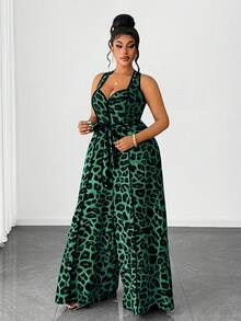 Bộ jumpsuit hở vai gợi cảm cỡ lớn in họa tiết da báo - màu xanh lá - Xem 4