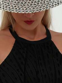 SHEIN Swim Summer Beach Hollow Out Flounce High Waisted Tankini - Black - View 6