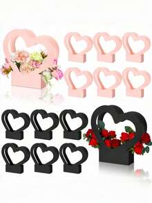 SHEIN 2 Pieces Heart Shaped Flower Gift Box Foldable Bouquet Bag With Handle Portable Storage Container For Valentine Wedding Mother Day Floral Arrangement Party Favor Must Have - multicolor - View 11