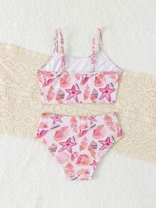 SHEIN Bộ bikini in hình vỏ sò cho bé gái, thích hợp cho kỳ nghỉ biển. - Nhiều màu - Xem 2